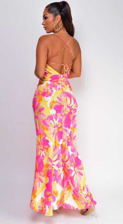 Agave Multi Floral Maxi Dress - Pink