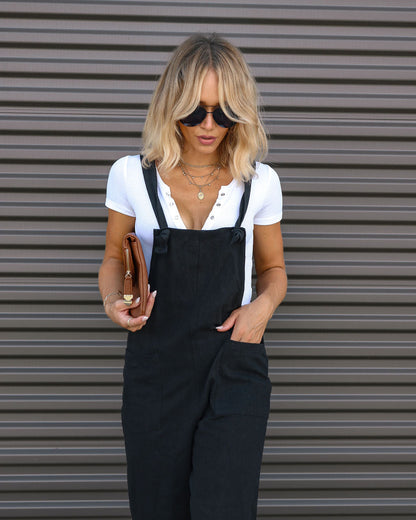 Everything Nice Cotton Pocketed Jumpsuit - Black