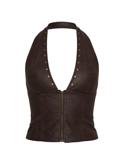 Romey Studded Corset Top Charcoal Brown