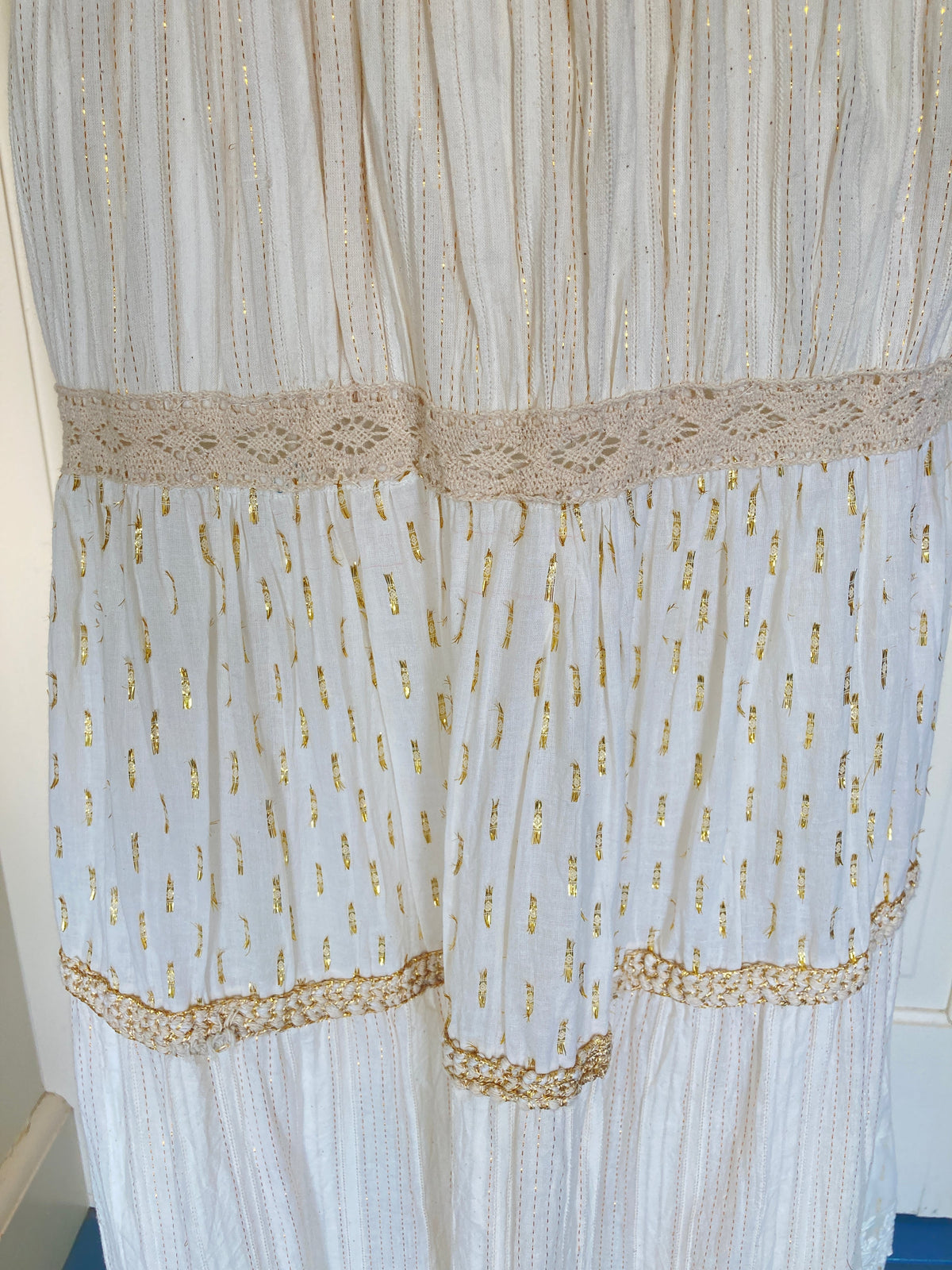 Z & L Ivory Boho Tiered Maxi Dress, S