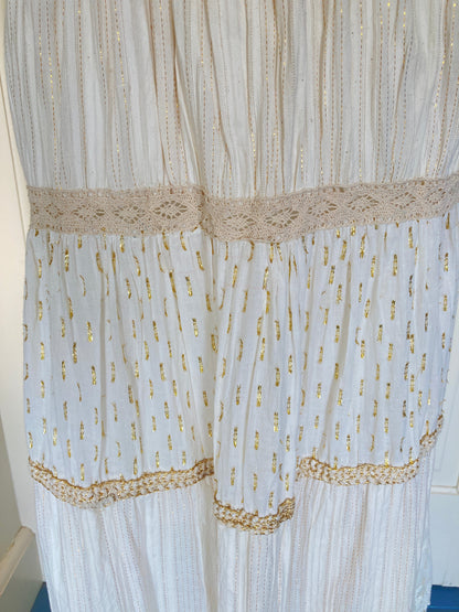 Z & L Ivory Boho Tiered Maxi Dress, S