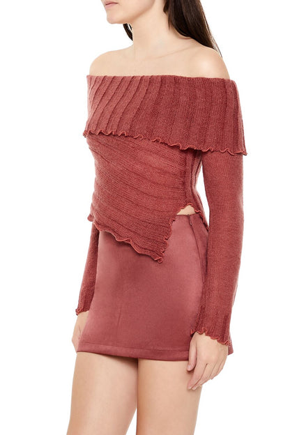 Ribbed Off-the-Shoulder Sweater