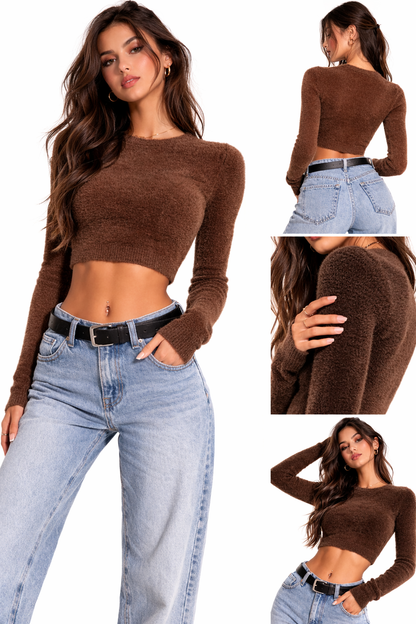 Fuzzy Knit Cropped Sweater