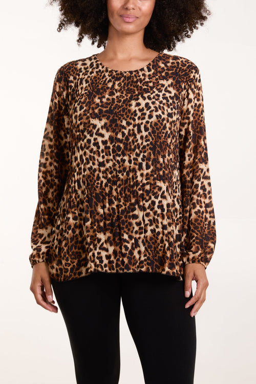 Leopard Print Pleated Top