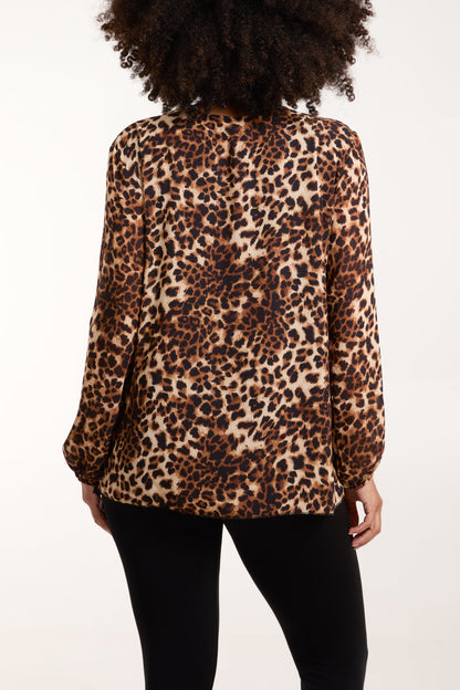 Leopard Print Pleated Top