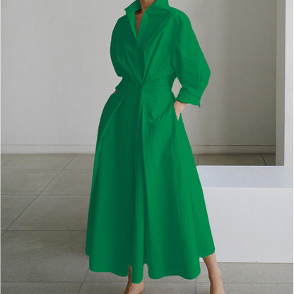 Elegant Long Wrap Dress with Collar - Chic and Timeless