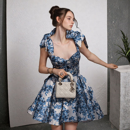 NAYELI – EDEN FLORAL PRINT BOW SHOULDER DRESS