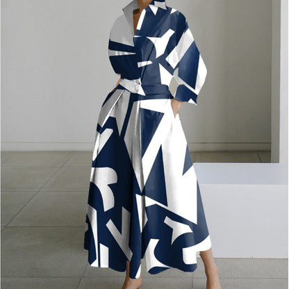 Elegant Long Wrap Dress with Collar - Chic and Timeless