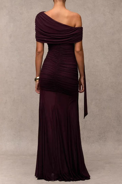 Mesh Gathering See-Through Maxi Dress