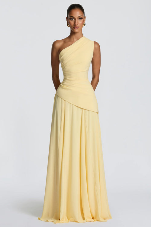 Jersey One Shoulder Gathering Maxi Dress