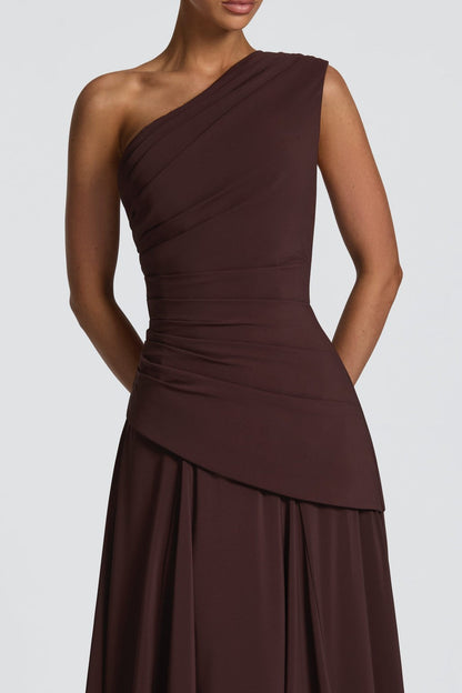 Jersey One Shoulder Gathering Maxi Dress