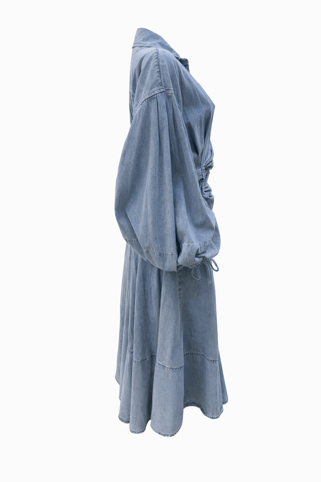 Luzie Waist Tie Denim Maxi Dress - blue