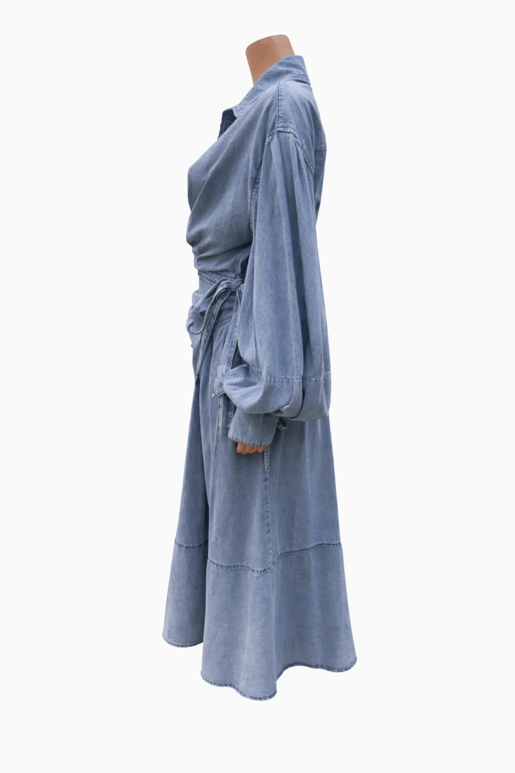Luzie Waist Tie Denim Maxi Dress - blue