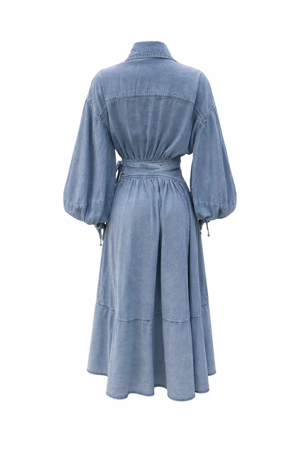 Luzie Waist Tie Denim Maxi Dress - blue