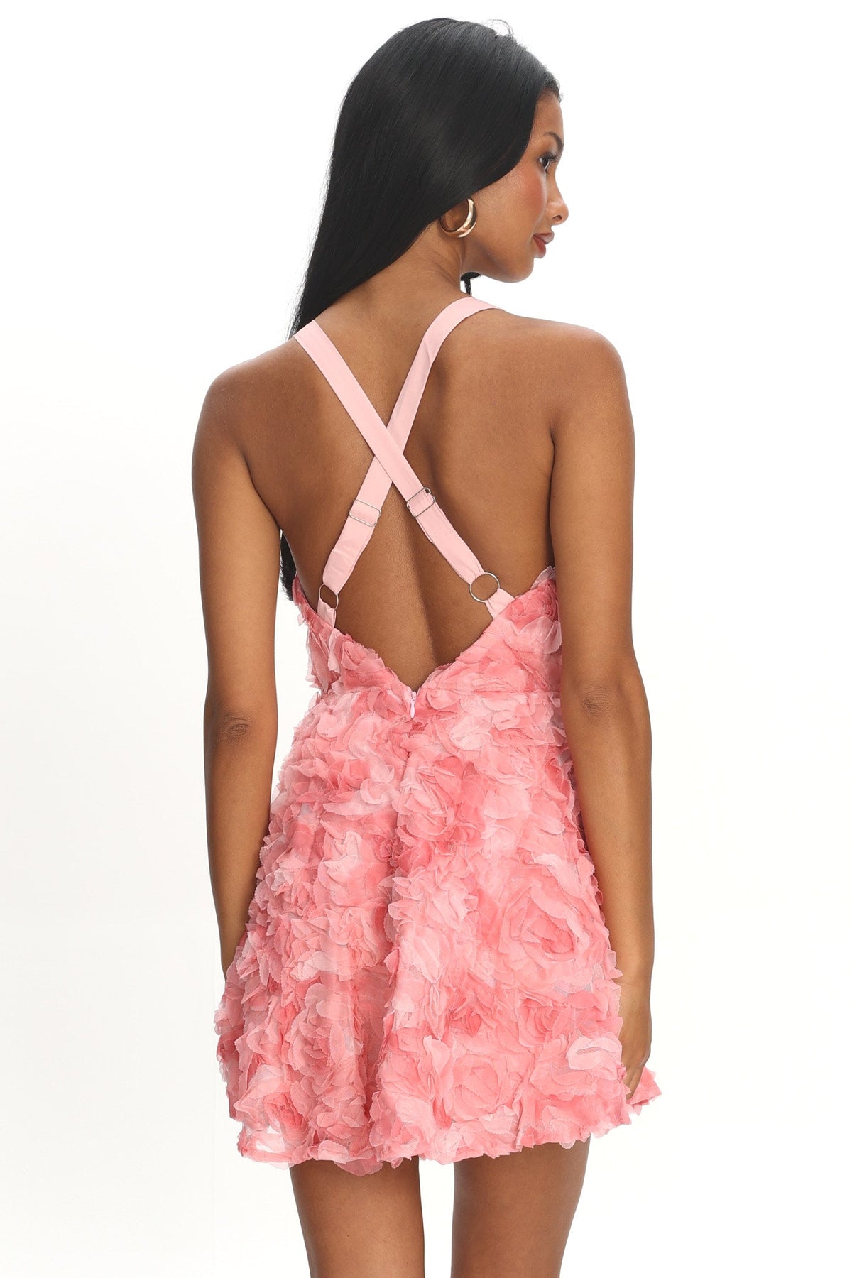 Lavalle Criss-Cross Embellished Mini Dress Pink