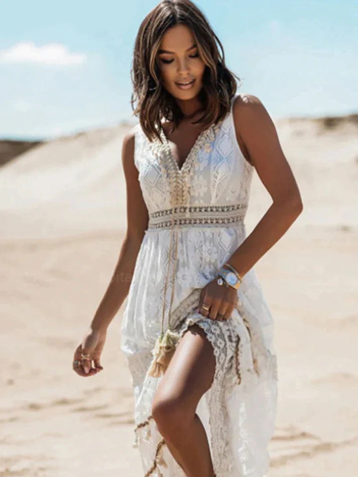 Emerson - Vintage Tassel Drawstring Boho Dress