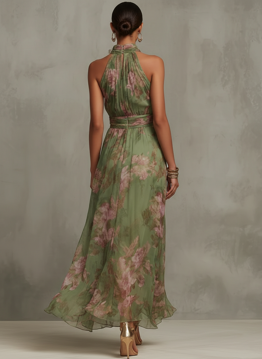 Serena | Elegant long floral flowing dress that enhances the silhouette