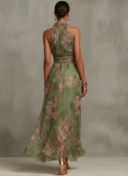 Serena | Elegant long floral flowing dress that enhances the silhouette