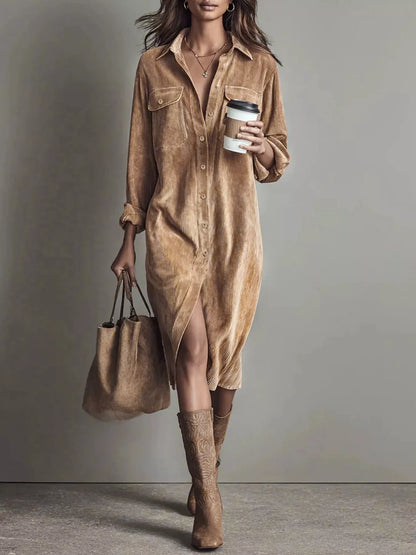Corduroy Button Front Shirt Dress
