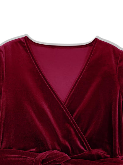 Velvet Wrap Surplice Maxi Dress