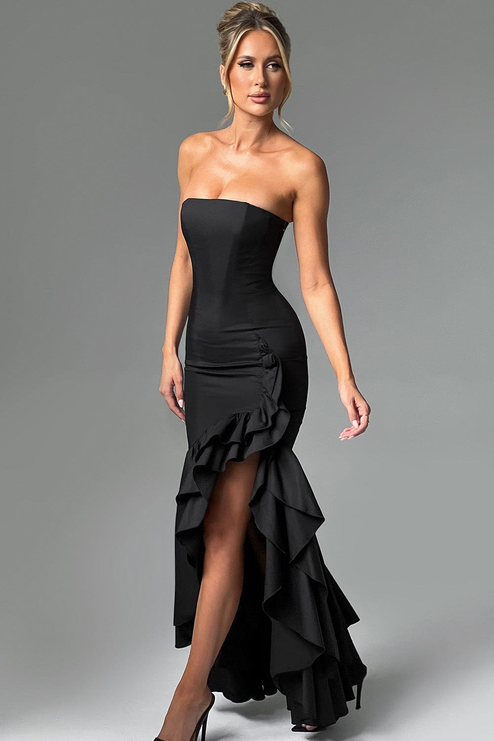 Daphne Asymmetrical Ruffle Maxi Dress