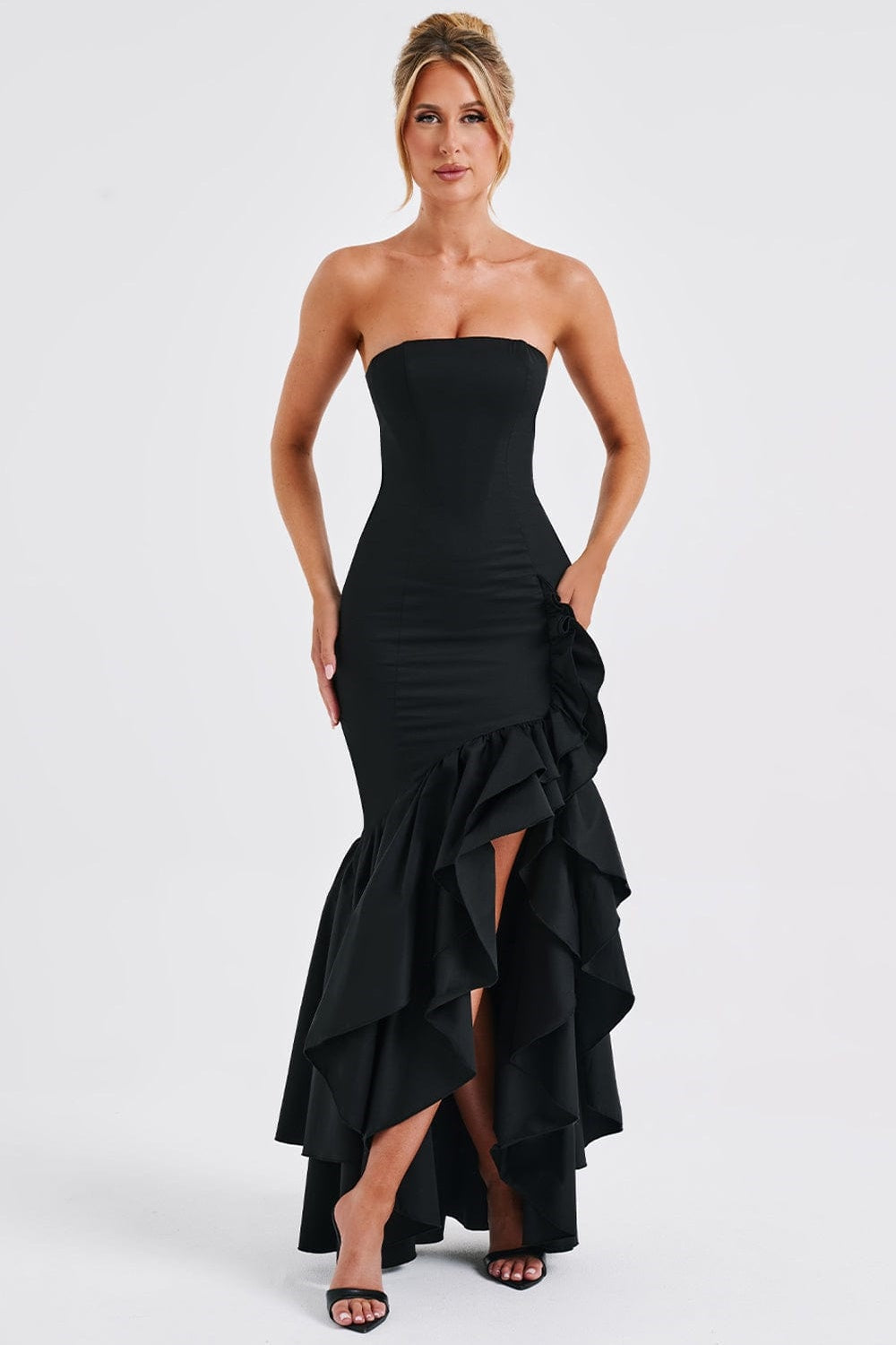 Daphne Asymmetrical Ruffle Maxi Dress