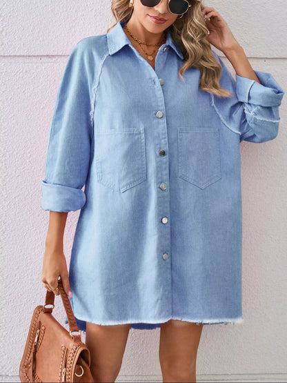 Button-Down Raw Hem Denim Dress
