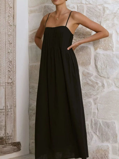 Pleated Bodice Midi Cami Dress