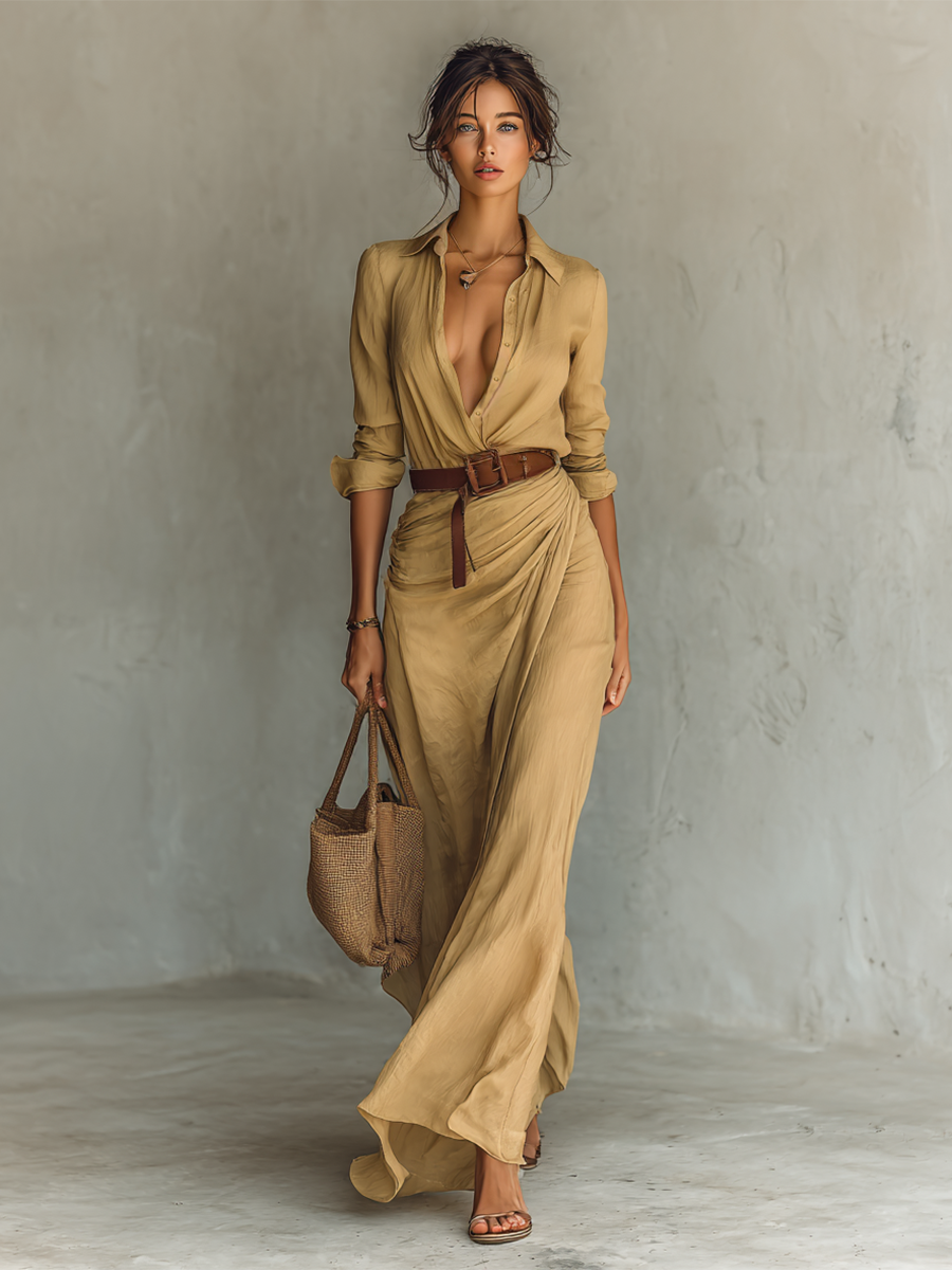 DANIELLE – ELEGANT BELTED MAXI SHIRT DRESS