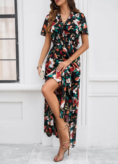 Fiora Floral Maxi Dress - black