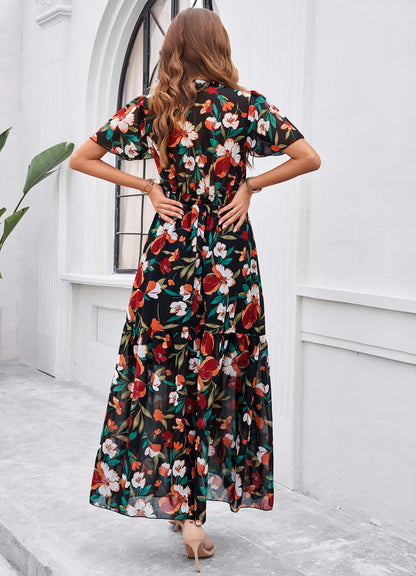 Fiora Floral Maxi Dress - black