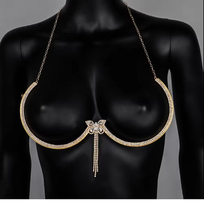 Celestia Butterfly Crystal Bra Chain - Silver