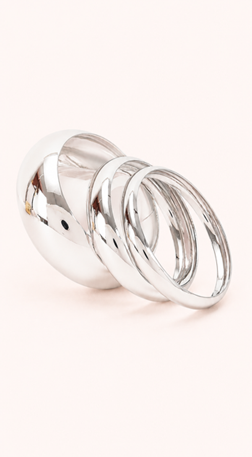 High Shine Stacked 3 Piece Bangle Set - Silver