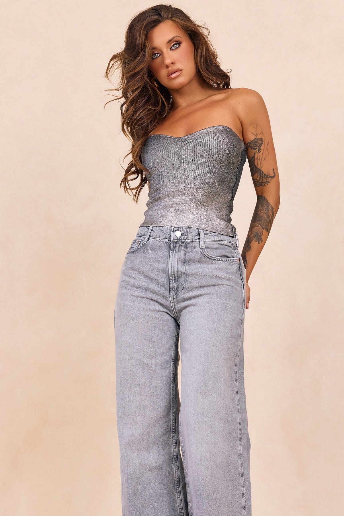 Breezes In Sunsets Foil Knit Top - Iron