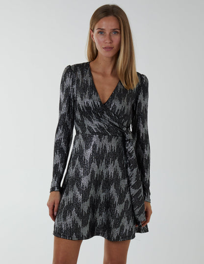 Fixed Wrap Skater Dress With Tie