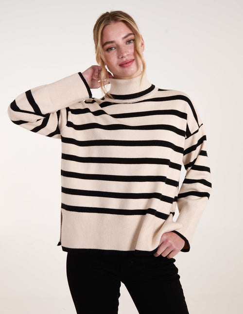 Wide Stripe Roll Neck Jumper