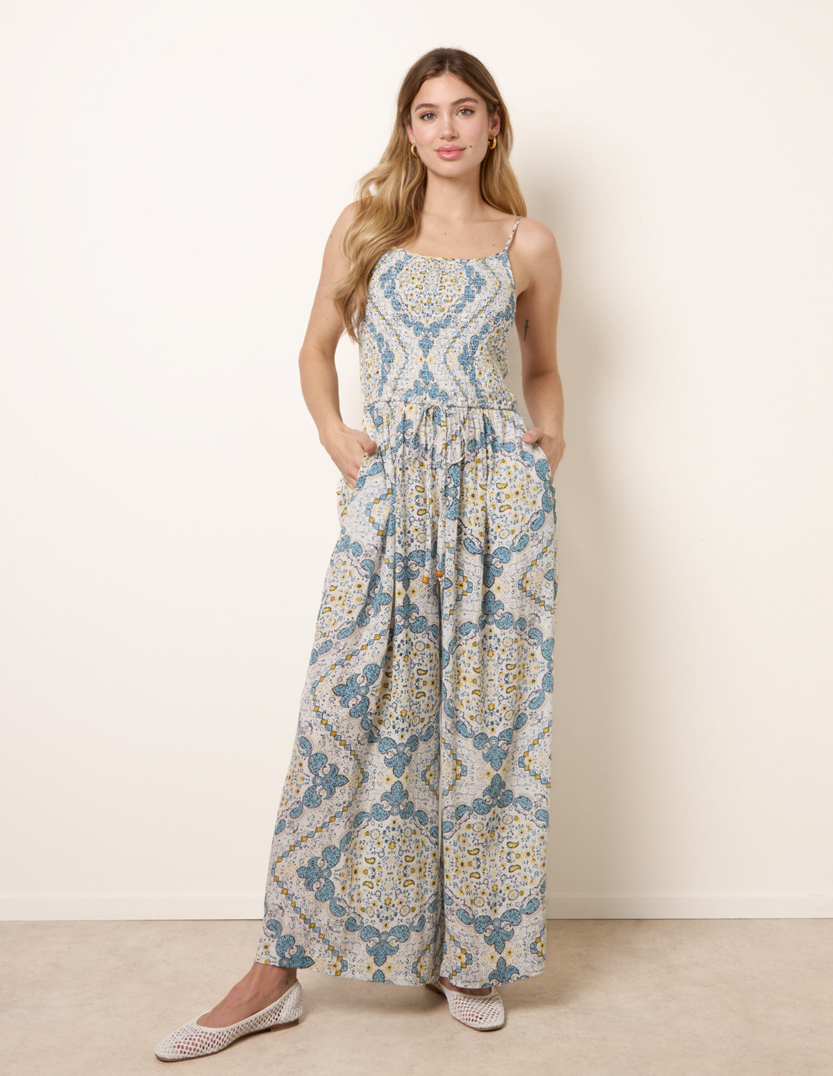 Shirred Drawstring Jumpsuit