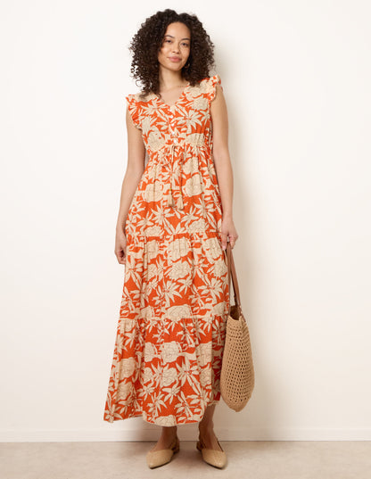 Button Frill Sleeve Dress