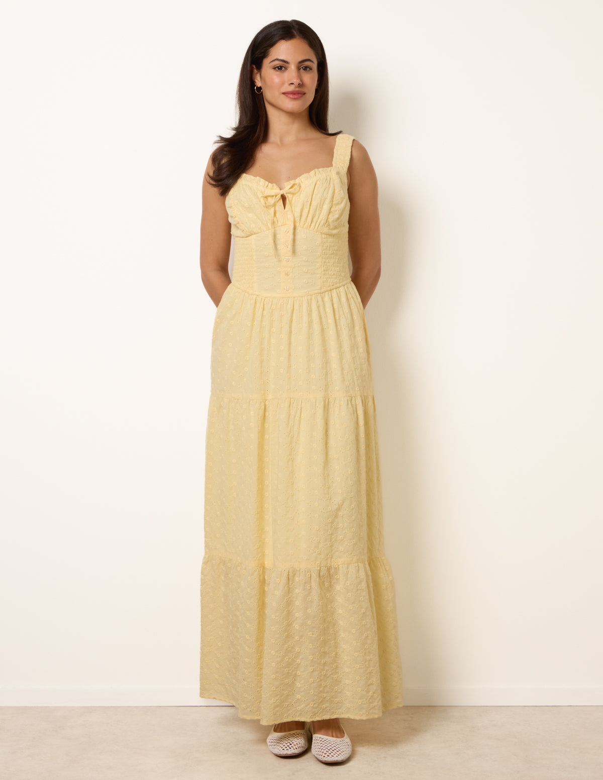 Broderie Button Down Maxi Dress