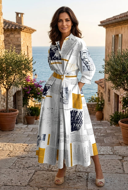Elegant Long Wrap Dress with Collar - Chic and Timeless