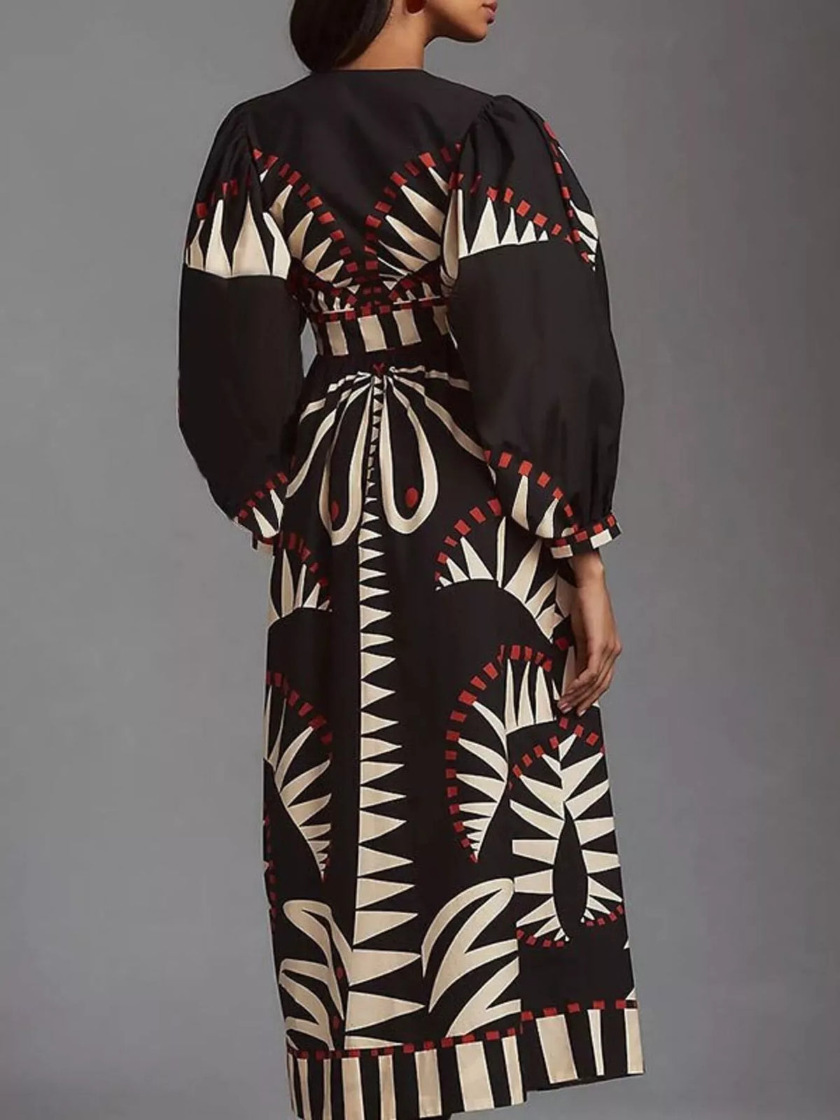 Full Size Geometric Long Sleeve Dress Plus Size
