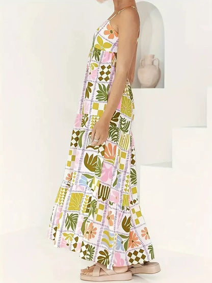 Printed Cutout Back Cami Dress