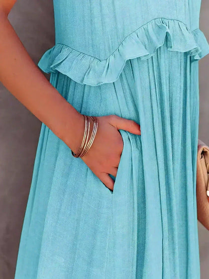Ilona - Halterneck Dress With Ruffles and Maxi Pockets
