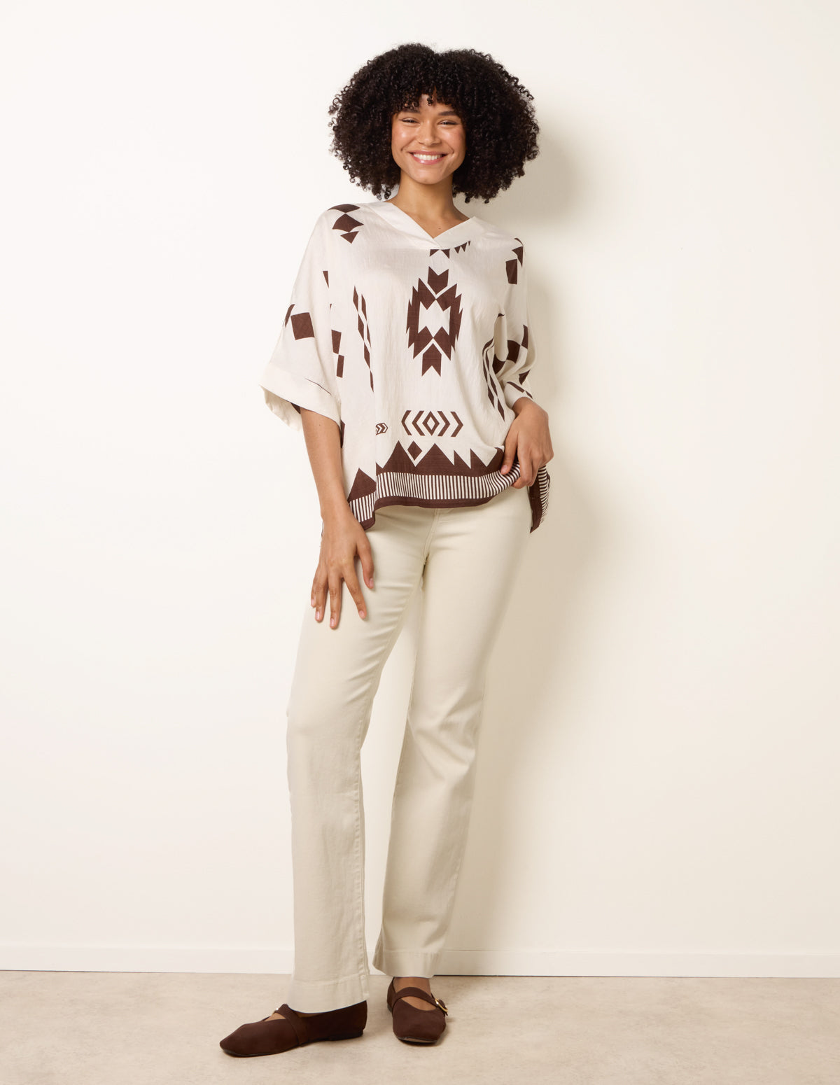 Linen Geometric Print Top