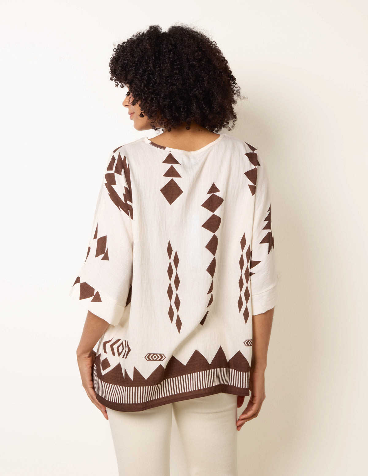 Linen Geometric Print Top