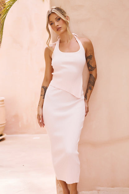 Chic Reigns Knit Midi Skirt - Pink