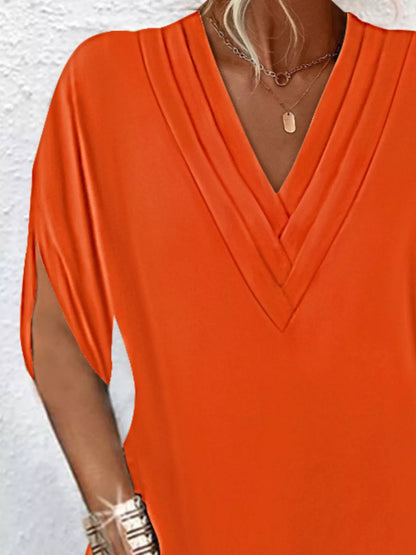 Full Size V-Neck Slit Sleeve Mini Dress Plus Size