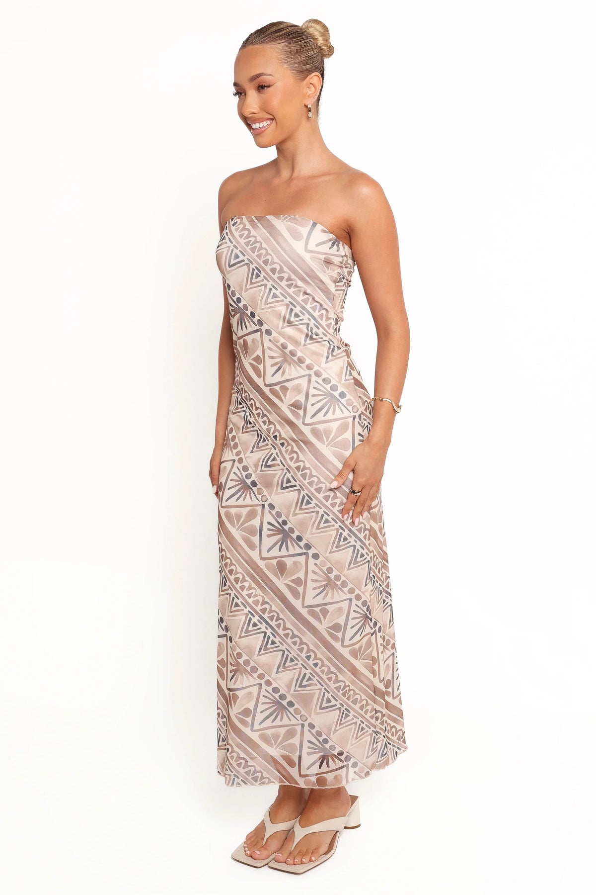 Saskia Strapless Midi Dress - Brown