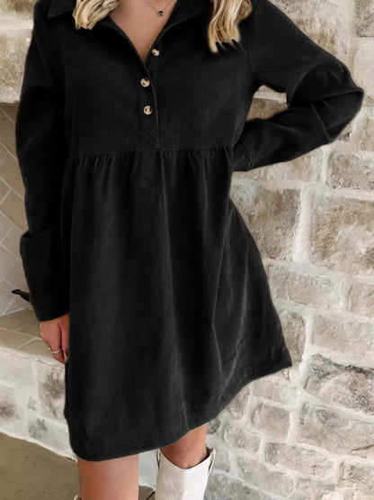 Casual Corduroy Button Detail Mini Dress