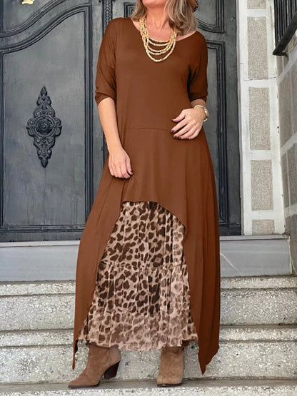 Plus Size Leopard Print Asymmetrical Hem Midi Dress